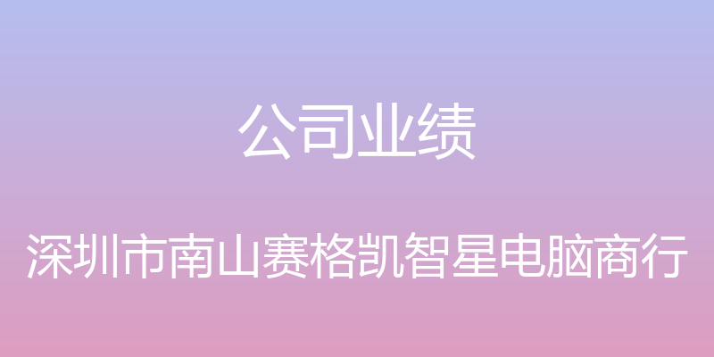 公司业绩 - 深圳市南山赛格凯智星电脑商行